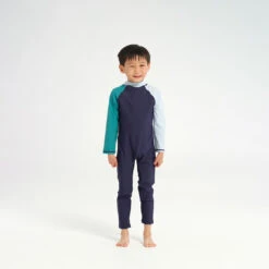 Infant Blocked LS Swim Zip Suit - Navy Light Blue