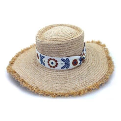 Quinn Raffia Wide Brim Hat - Natural Blue
